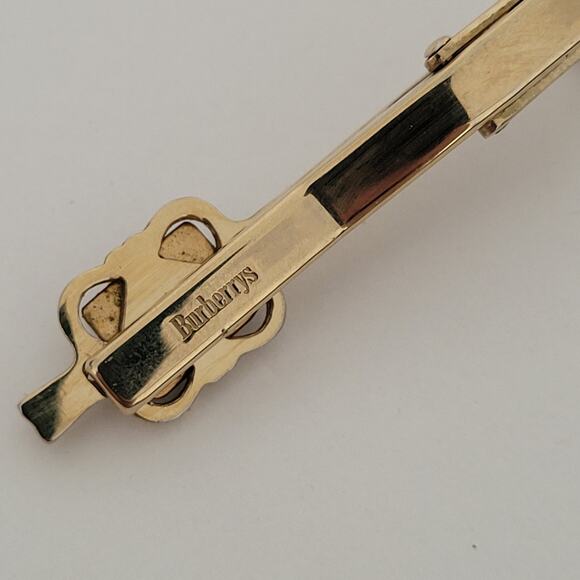 Burberry Tie Bar Clip Clasp Cufflinks Set Gold Black Tone 2in Logo Vintage Logo - Picture 6 of 9